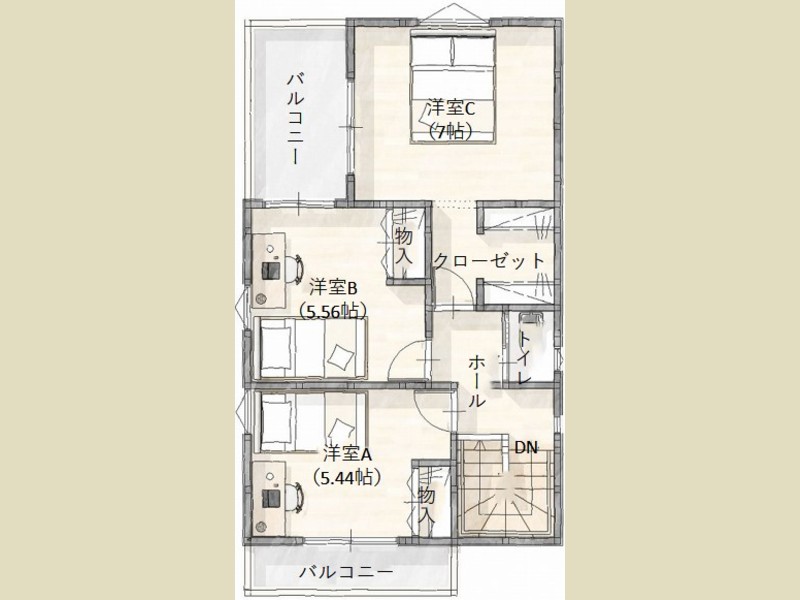 Ａ号地プラン①　平面２階
